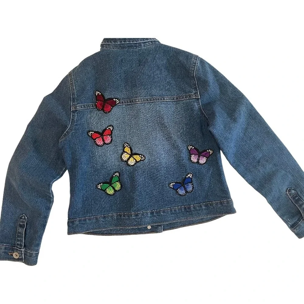 Daniella Erin NYC Kids Jean Denim Jacket Butterfly Appliques‎ Blue Size L 10